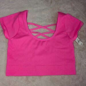 NTW Aerie Seamless Cap Sleeve Bra Top Hot Pink XL